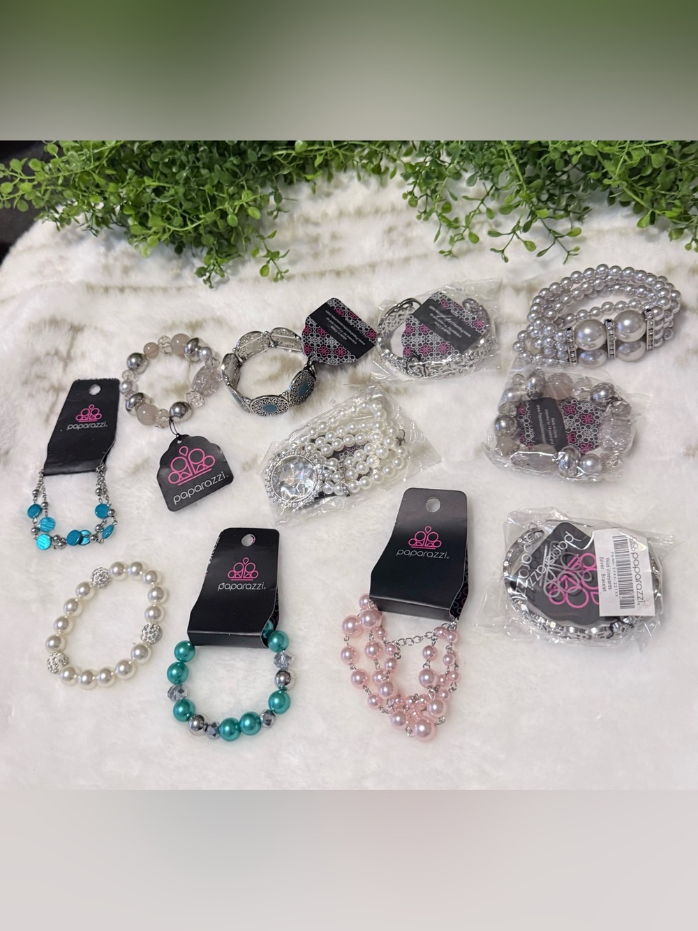 paparazzi Pink, Turquoise and Silver Pearl Bracelet Trio